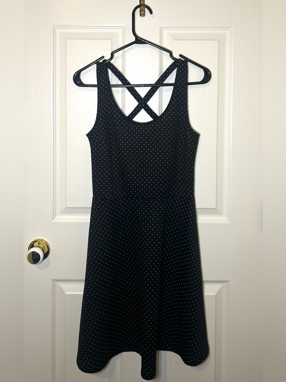 H&M Black Mini Dress with White Polka Dots and Crisscross Back